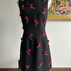Size 2 black dress with red flower appliqués